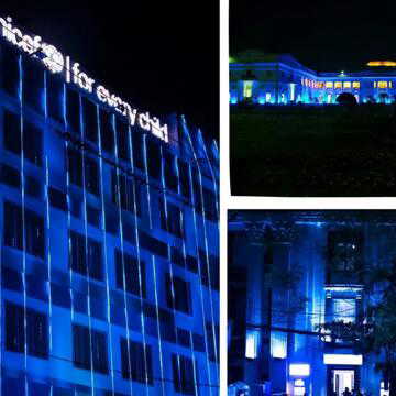 विश्व बाल दिवस के मौके पर नीली रोशनी से जगमगायी कोलकाता की ऐतिहासिक इमारतें